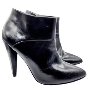 Colin Stuart Black Leather Ankle Boots Cone Heels Zipper Pointed Toe Women's 5